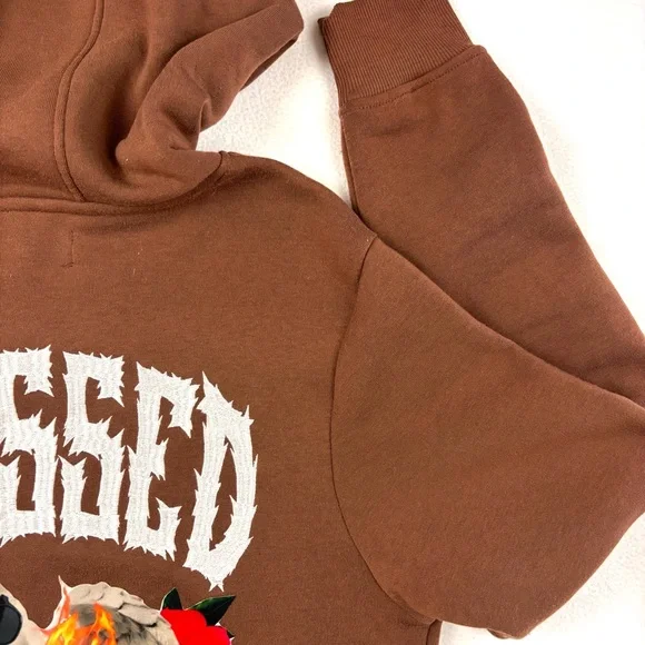 Rebel Minds Brown “Blessed w/ the Bag” Graphic Fleece Lined Hoodie (M) - Picture 10 of 16
